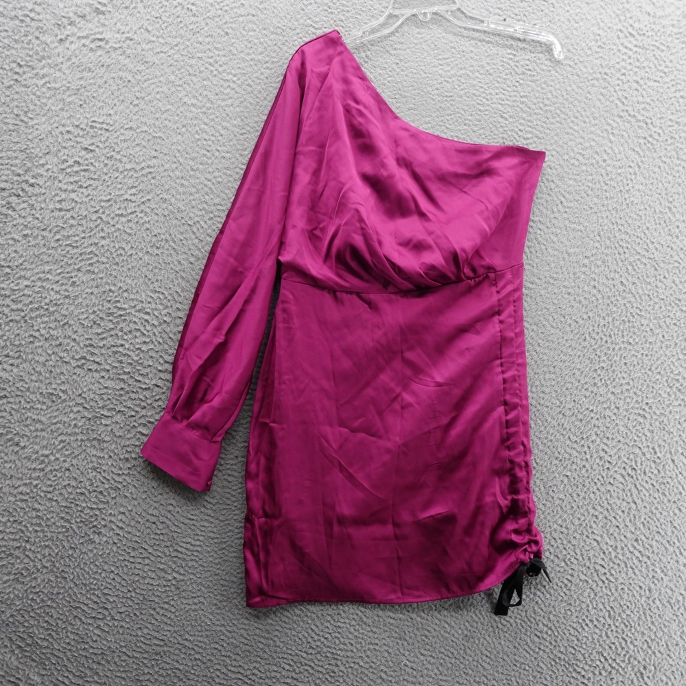 Bar‎ III One Shoulder Satin Mini Dress Size 6 Pink Womens Party Ruched